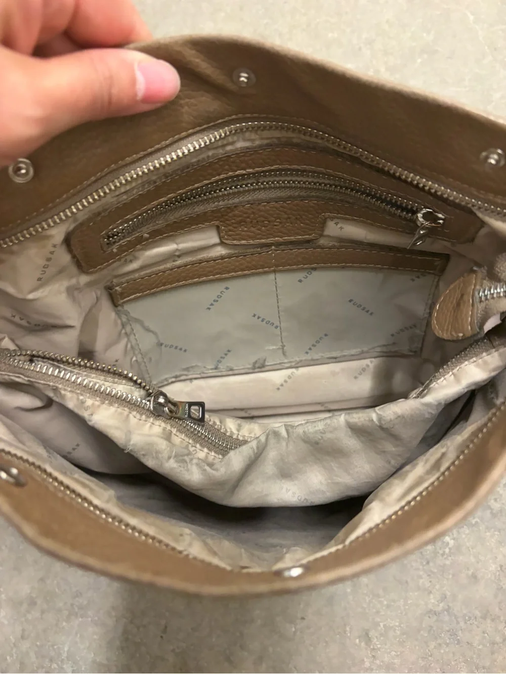 RUDSAK Taupe/Brown Pebbled Leather Shoulder Bag crossbody - Picture 8 of 9